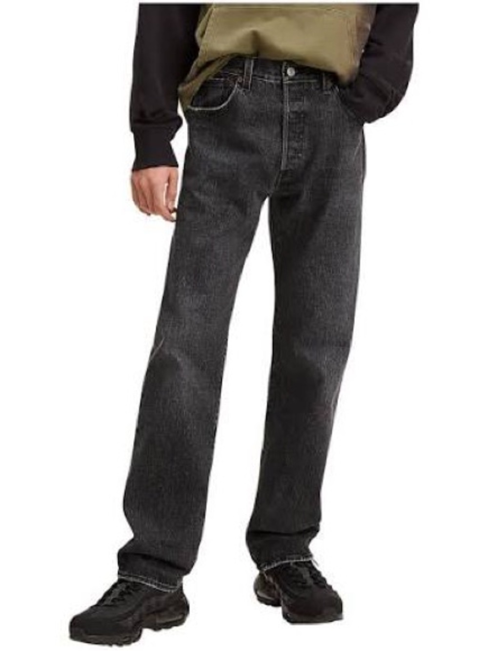 Vintage Levi's Black Denim 501 Straight Jeans with Leather Patch